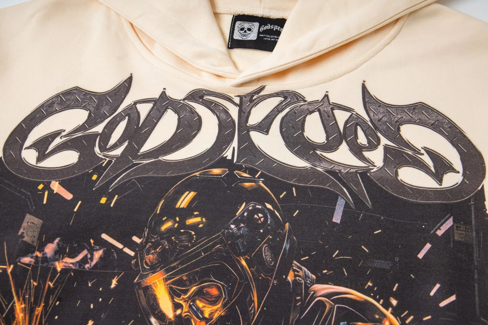 G43# GodSpeed ​​white ink direct spray sweatshirt Size S-XL Apricot P226