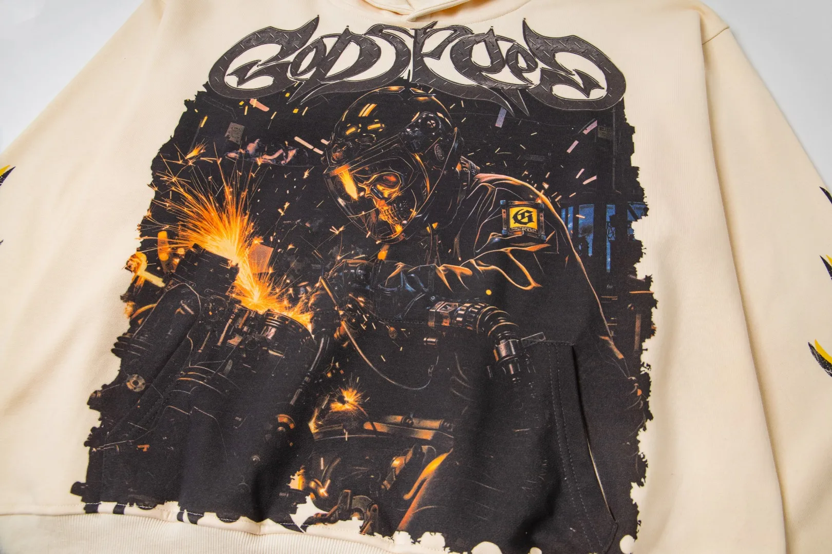 G43# GodSpeed ​​white ink direct spray sweatshirt Size S-XL Apricot P226