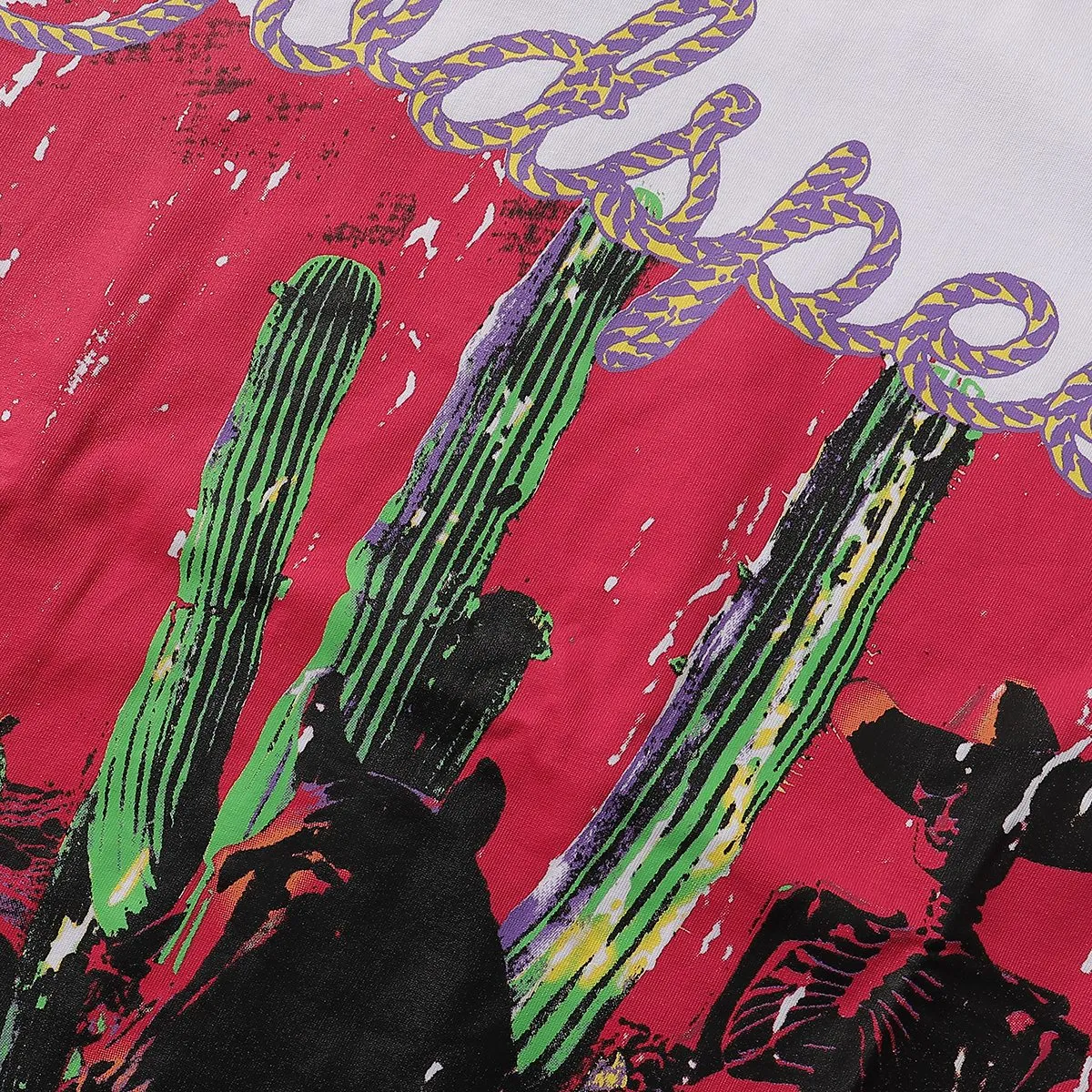 No. 7016, Mechao Godspeed western skull denim cactus print high quality double yarn pure cotton casual short-sleeved T-shirt batch 110 Color: black, white; Size: S M L XL