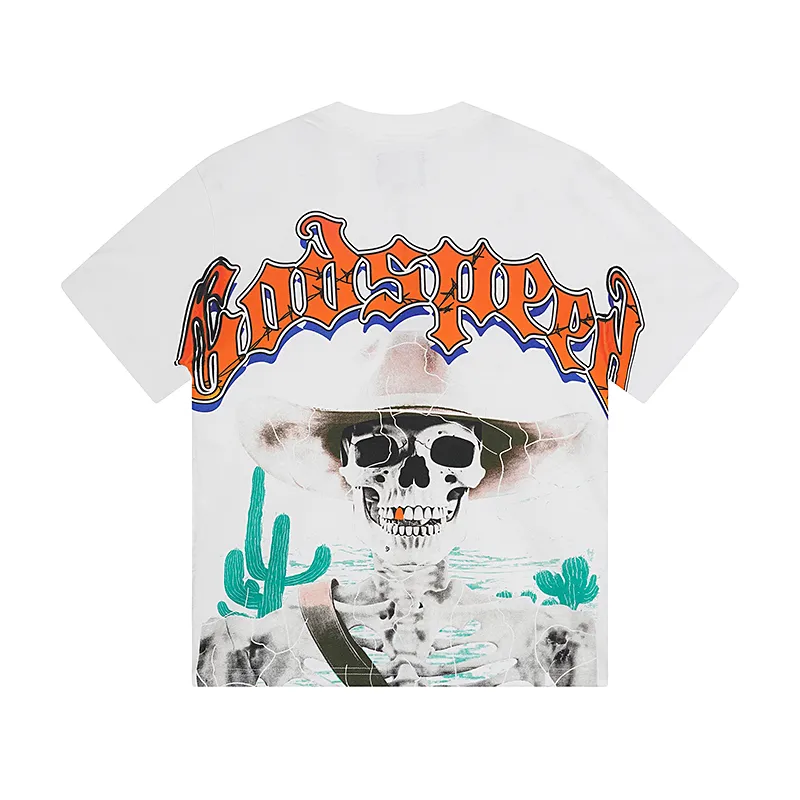 3018# P110 Real shot Godspeed American fashion rock street retro loose printed cotton short sleeves Fabric: 240g 32 count fine cotton double yarn pure cotton Color: off-white Size: S M L XL