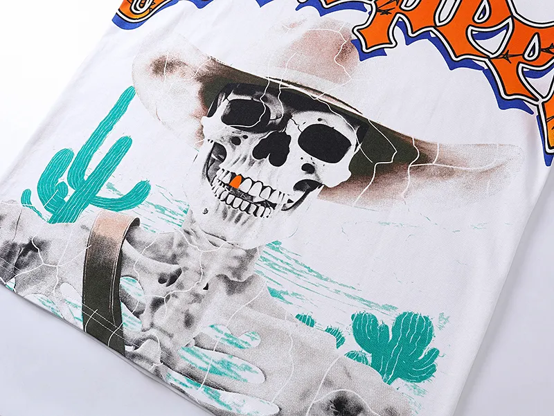 3018# P110 Real shot Godspeed American fashion rock street retro loose printed cotton short sleeves Fabric: 240g 32 count fine cotton double yarn pure cotton Color: off-white Size: S M L XL