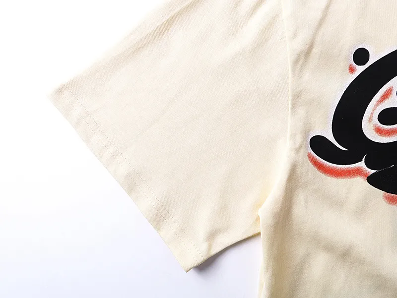 3172# P106 Real shot Godspeed American fashion rock street retro loose printed cotton short sleeves Fabric: 240g 32 count fine cotton double yarn pure cotton Color: apricot Size: S M L XL