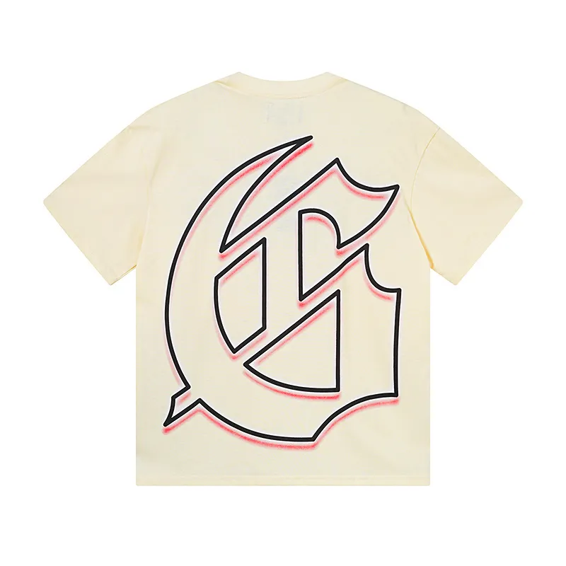 3172# P106 Real shot Godspeed American fashion rock street retro loose printed cotton short sleeves Fabric: 240g 32 count fine cotton double yarn pure cotton Color: apricot Size: S M L XL