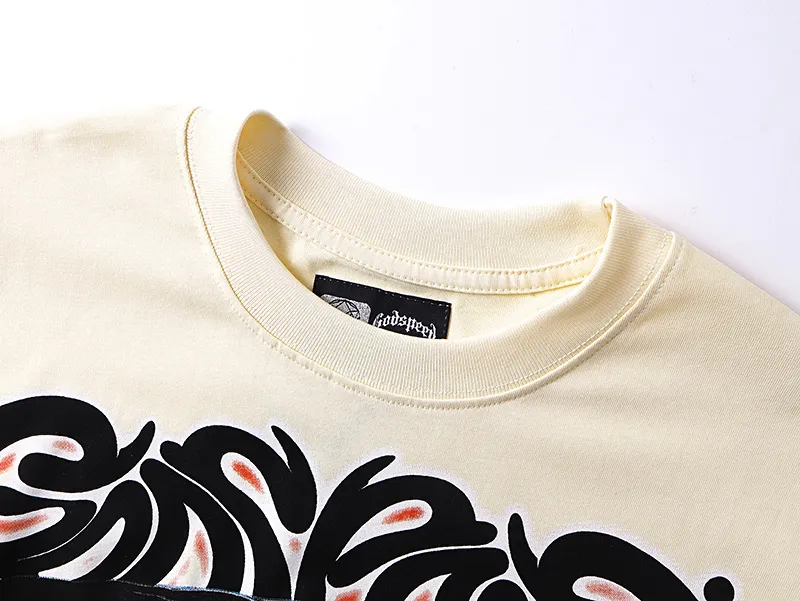 3172# P106 Real shot Godspeed American fashion rock street retro loose printed cotton short sleeves Fabric: 240g 32 count fine cotton double yarn pure cotton Color: apricot Size: S M L XL
