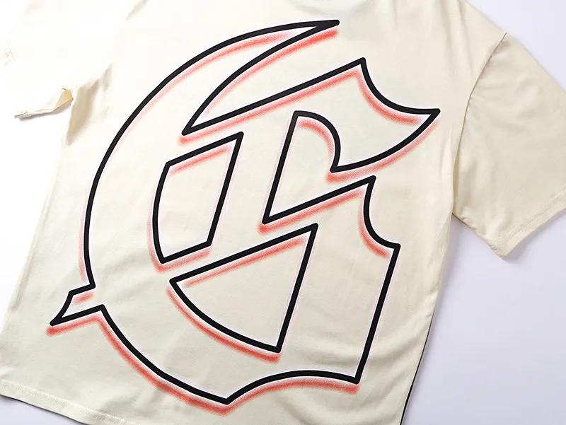 3172# P106 Real shot Godspeed American fashion rock street retro loose printed cotton short sleeves Fabric: 240g 32 count fine cotton double yarn pure cotton Color: apricot Size: S M L XL