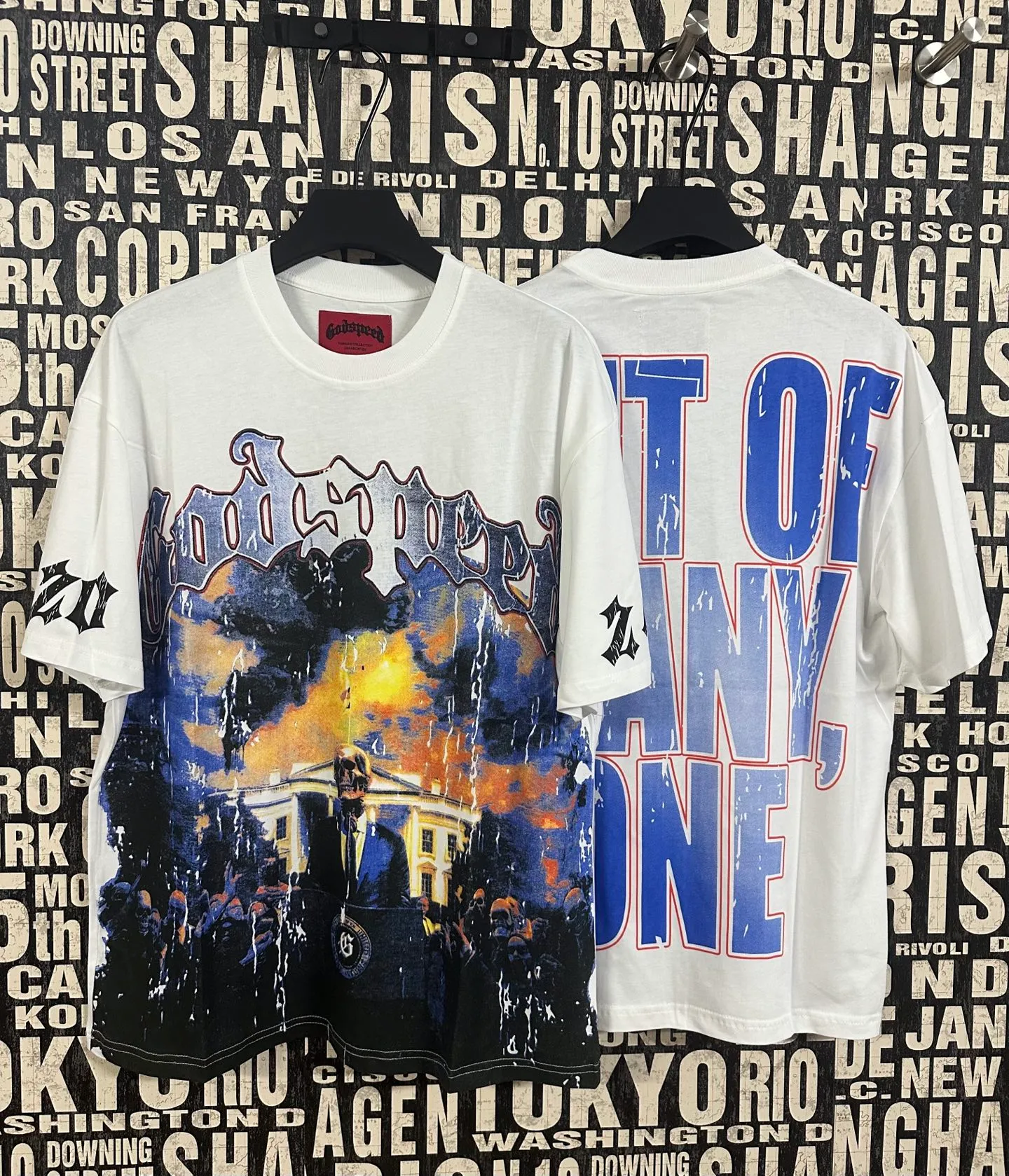 5051# White/Apricot | P104 Godspeed cross-border American rock and roll street washed retro style short-sleeved T (craft print) Fabric (fabric): 32-count combed double yarn 240 grams weight Size (size): S-M-L-XL Color (colour): white, apricot,