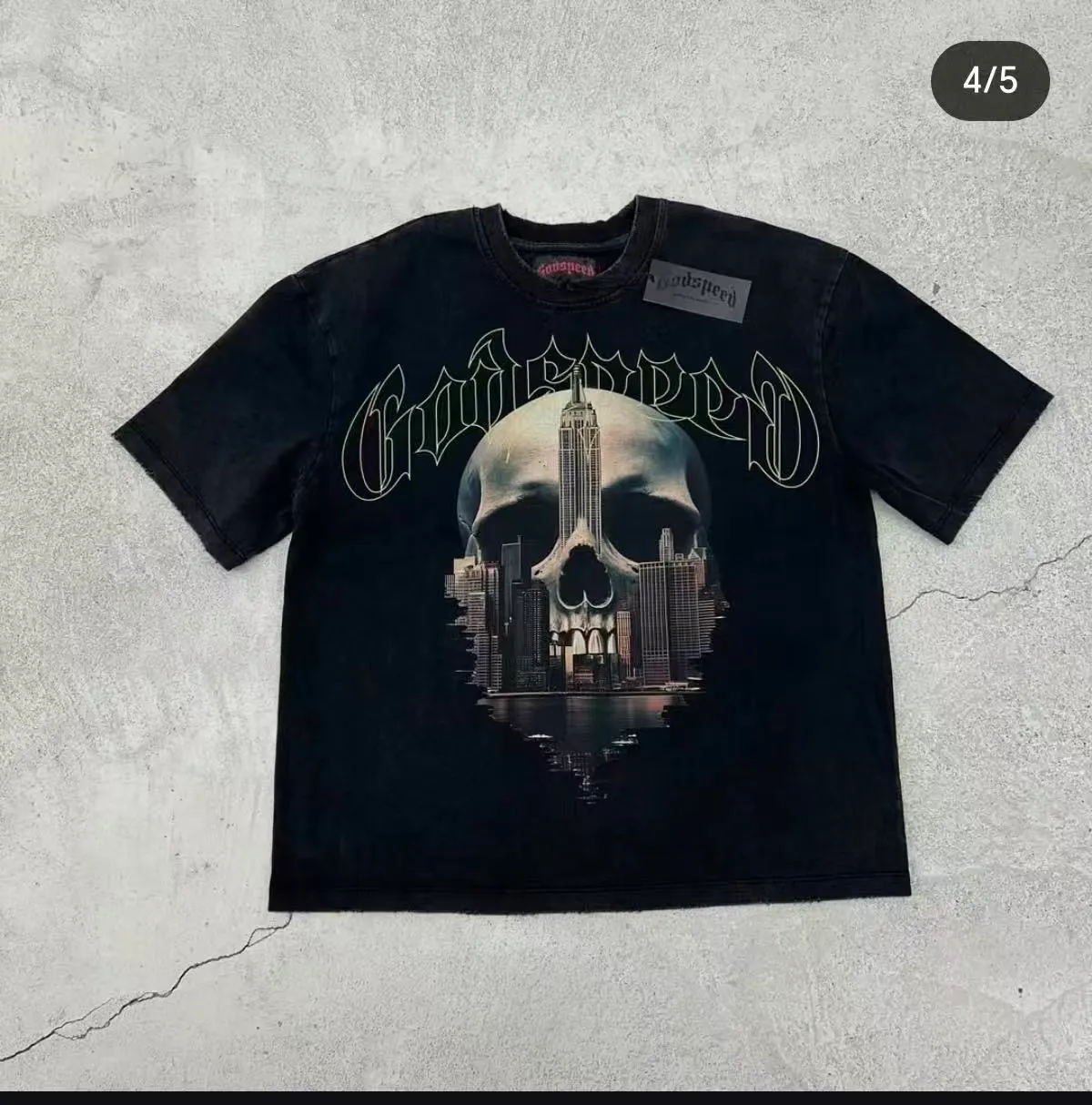 6087#washed black I P116 Godspeed cross-border American rock and roll street washed retro style short-sleeved T (craft printing) fabric (fabric): 32 count combed double yarn 250 grams weight code number (size): S-M-L-XL color (colour): washed black 👉 👉
