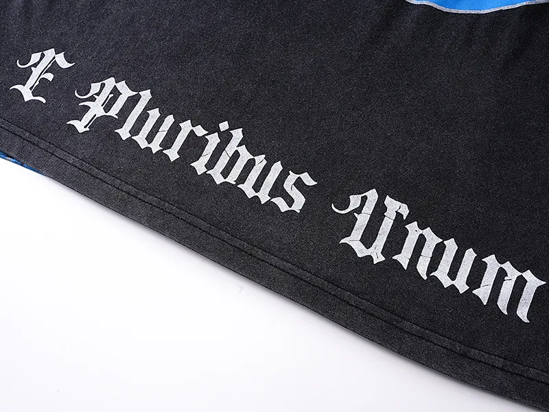 1155# P170 Washed black Real shot Godspeed American fashion street retro washed and distressed fake two-piece pure cotton long T Fabric: 270g 32 count fine cotton double yarn pure cotton Color: Washed black Size: S M L XL