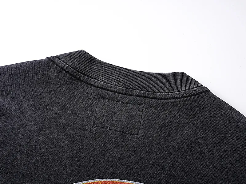 1155# P170 Washed black Real shot Godspeed American fashion street retro washed and distressed fake two-piece pure cotton long T Fabric: 270g 32 count fine cotton double yarn pure cotton Color: Washed black Size: S M L XL