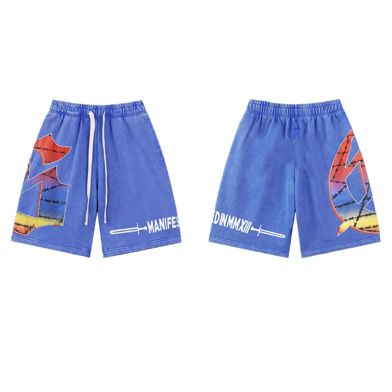 💰150 Style No.: BR 8775 Fabric: 380g washed, real shot, beautiful and fashionable Godspeed printed high-quality double yarn casual fashion brand washed distressed shorts Color; wash black, wash blue, wash pink Size: S M L XL