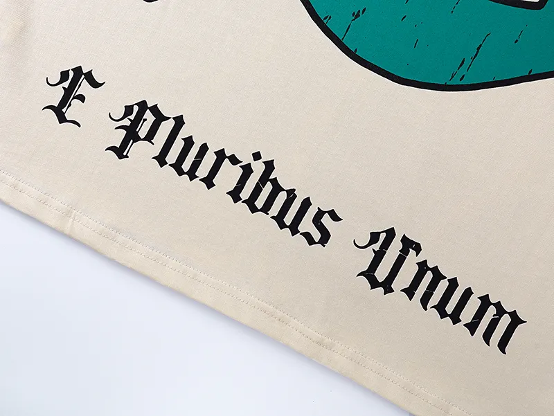 3038# P110 Real shot Godspeed American fashion rock street retro loose printed cotton short sleeves Fabric: 240g 32 count fine cotton double yarn pure cotton Color: apricot Size: S M L XL