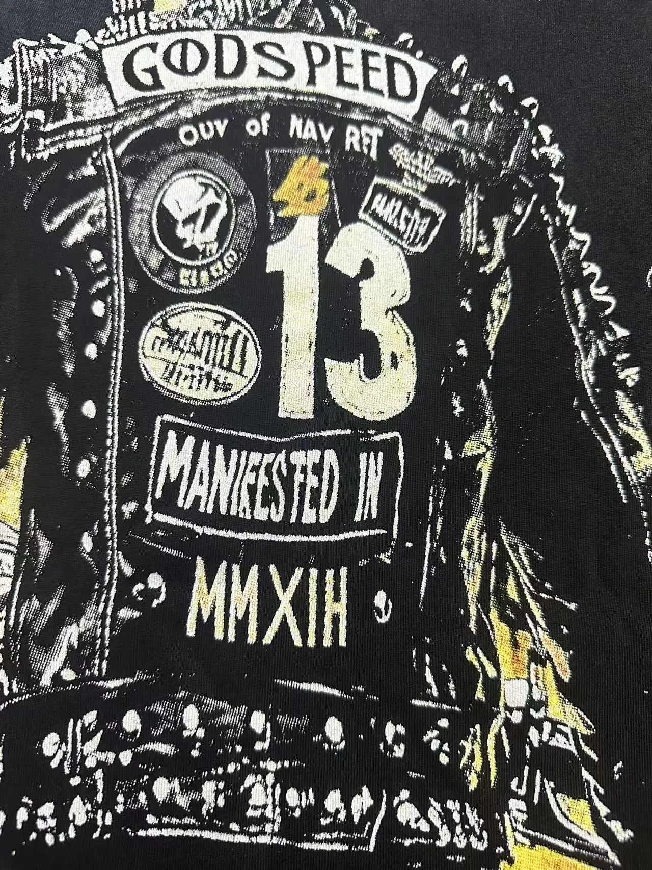 6107# washed black I P116 Godspeed cross-border American rock and roll street washed retro style short-sleeved T (process printing) fabric (fabric): washed black, blue: 32 count combed double yarn 250 grams weight code number (size): S-M-L-XL color (colour): washed black,