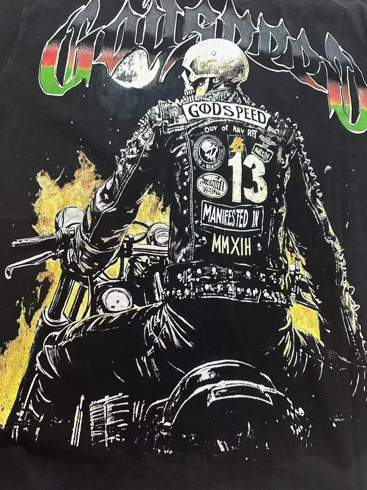6107# washed black I P116 Godspeed cross-border American rock and roll street washed retro style short-sleeved T (process printing) fabric (fabric): washed black, blue: 32 count combed double yarn 250 grams weight code number (size): S-M-L-XL color (colour): washed black,