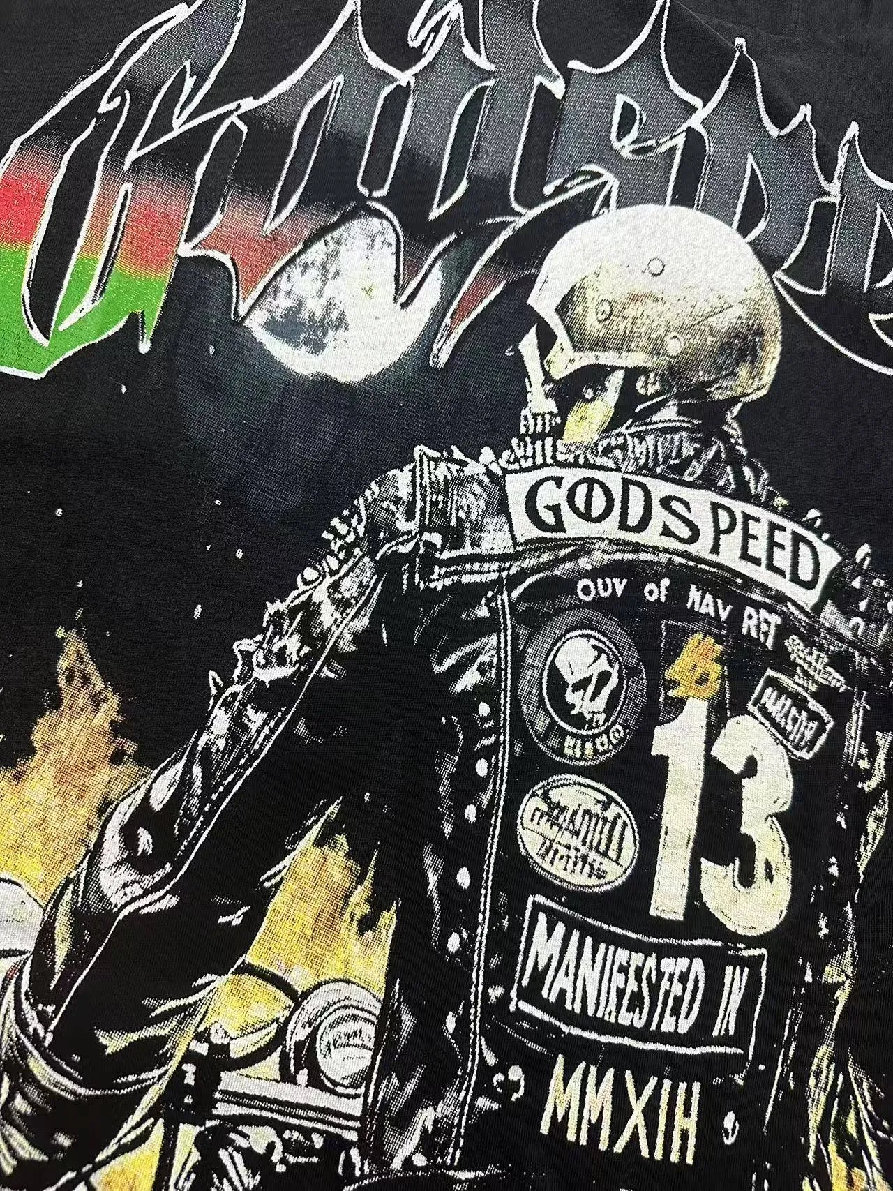 6107# washed black I P116 Godspeed cross-border American rock and roll street washed retro style short-sleeved T (process printing) fabric (fabric): washed black, blue: 32 count combed double yarn 250 grams weight code number (size): S-M-L-XL color (colour): washed black,