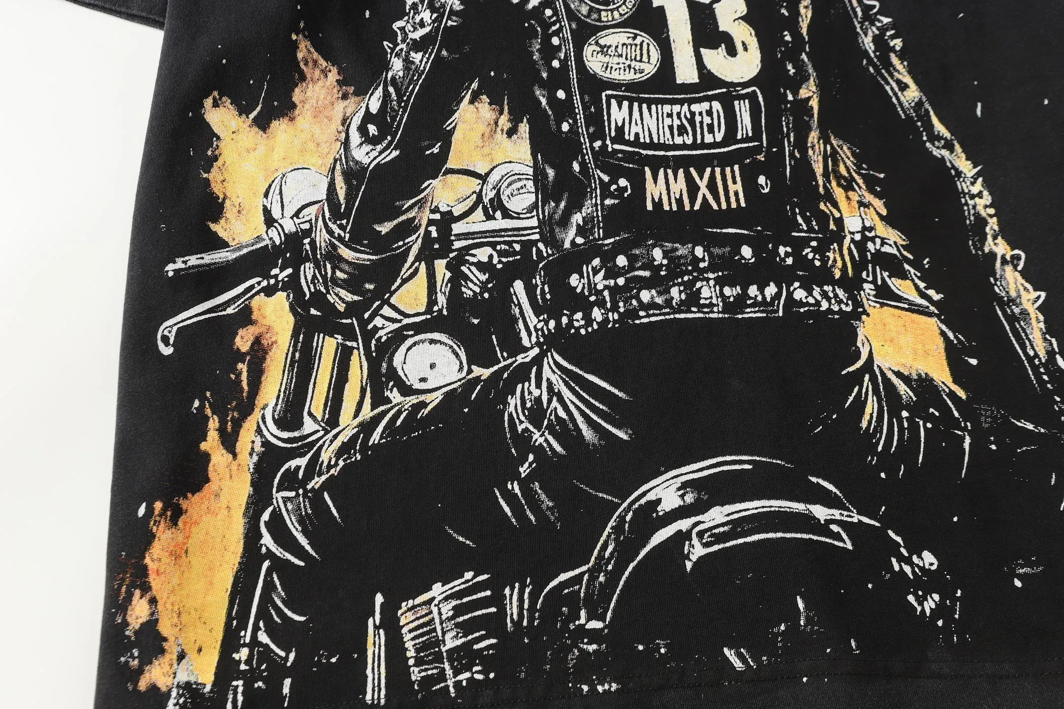 6107# washed black I P116 Godspeed cross-border American rock and roll street washed retro style short-sleeved T (process printing) fabric (fabric): washed black, blue: 32 count combed double yarn 250 grams weight code number (size): S-M-L-XL color (colour): washed black,