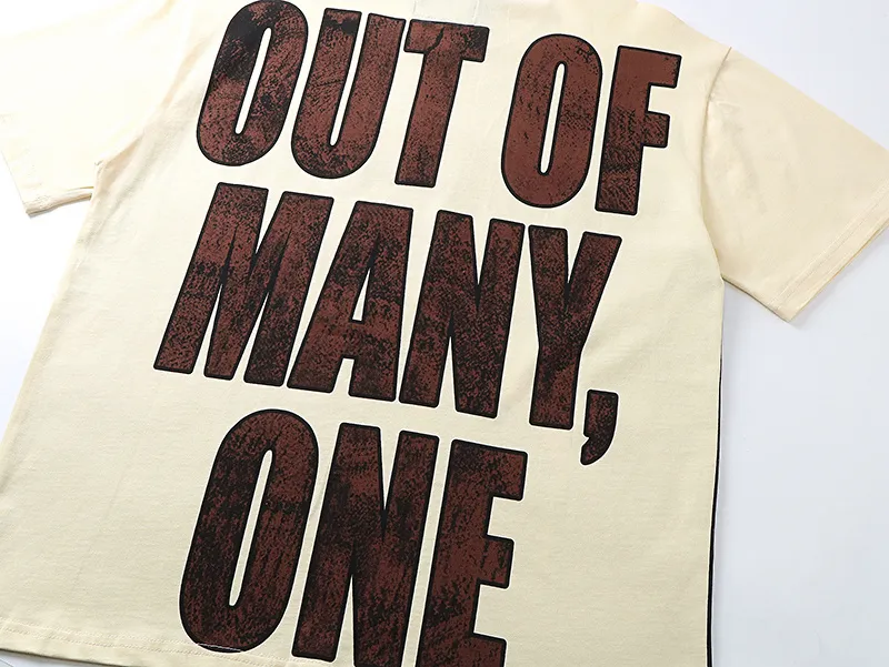 3130# P106 Real shot Godspeed American fashion rock street retro loose printed cotton short sleeves Fabric: 240g 32 count fine cotton double yarn pure cotton Color: apricot Size: S M L XL