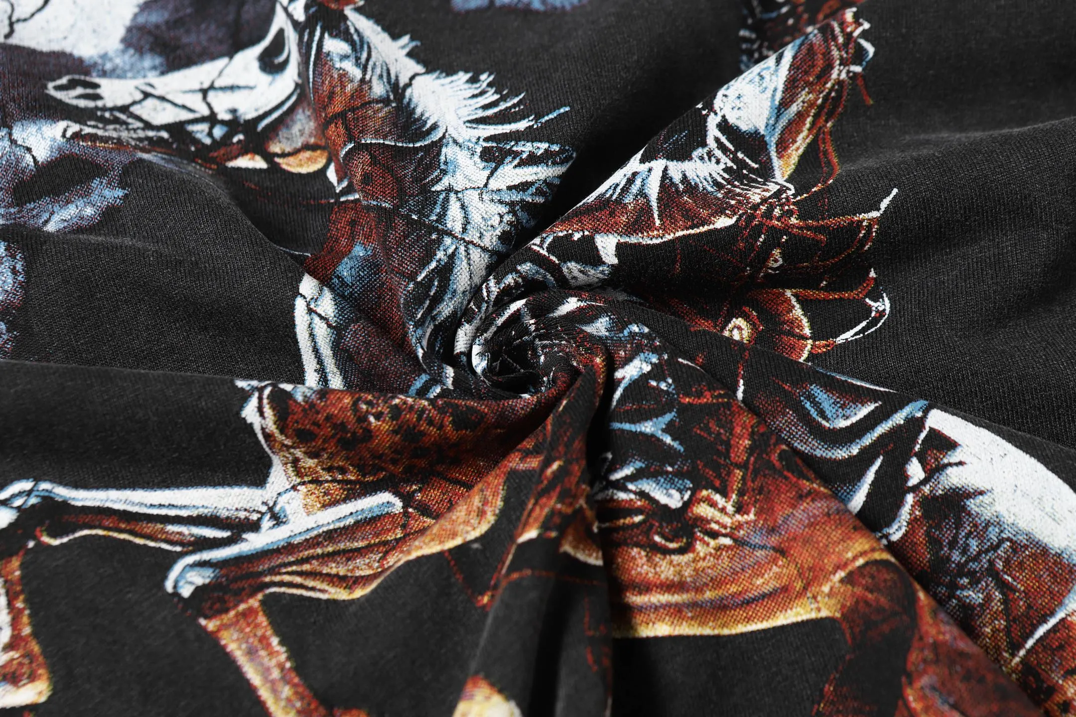 6040# washed black｜P116 Godspeed cross-border American rock and roll street washed retro style short-sleeved T (craft printing) fabric (fabric): 32 count combed double yarn 250 grams weight code (size): S-M-L-XL color (colour): washed black 👉