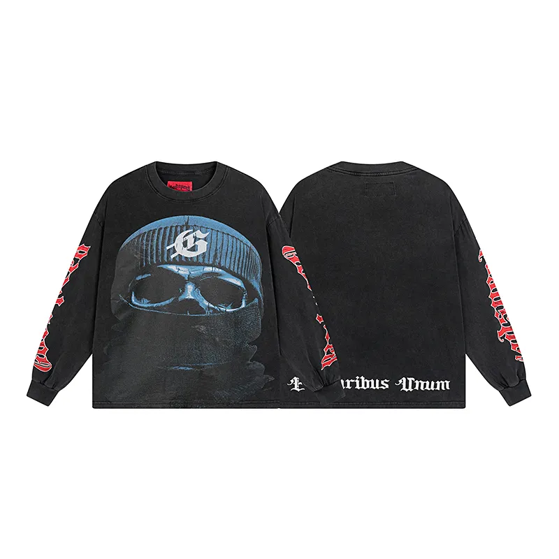 1097# P160 Washed Black Real Shot Godspeed American Fashion Rock Street Retro Washed Distressed Printed Pure Cotton Short Sleeves Fabric: 270g 32 Count Fine Cotton Double Yarn Pure Cotton Color: Washed Black Size: S M L XL