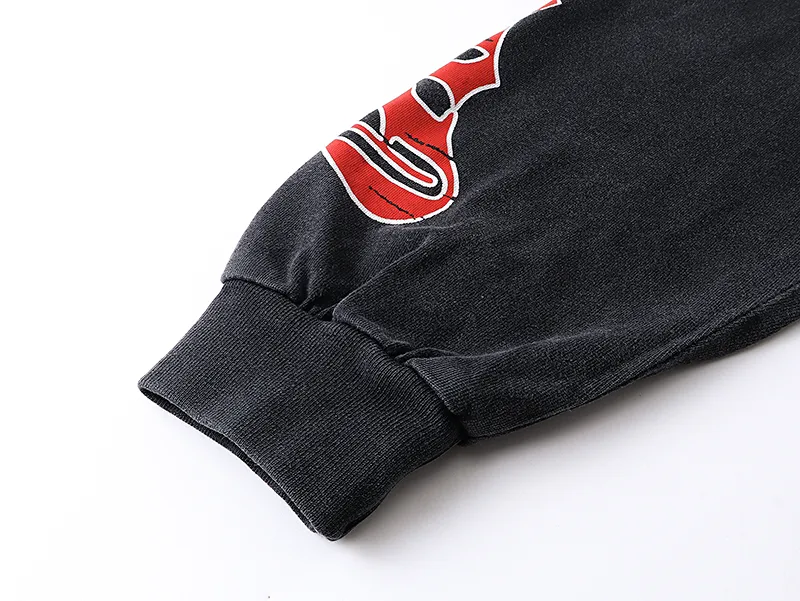 1097# P160 Washed Black Real Shot Godspeed American Fashion Rock Street Retro Washed Distressed Printed Pure Cotton Short Sleeves Fabric: 270g 32 Count Fine Cotton Double Yarn Pure Cotton Color: Washed Black Size: S M L XL