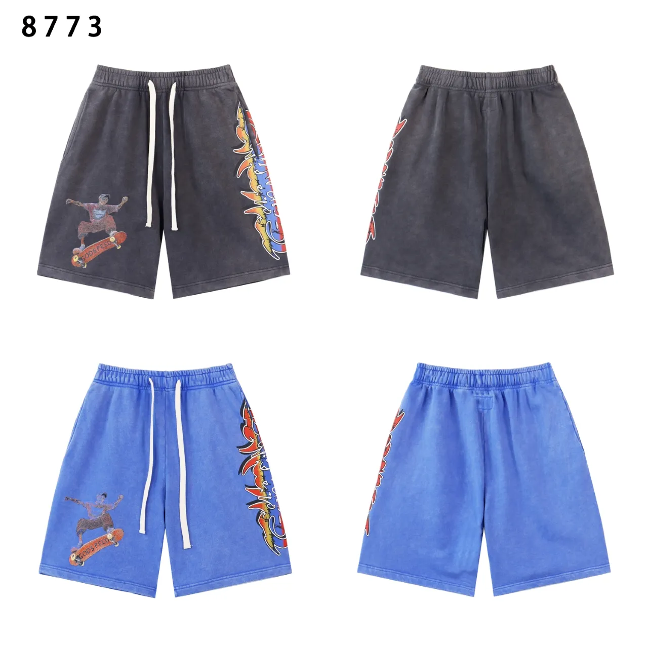 💰150 Style number: BR 8773 Fabric: 380g washed, real shot, beautiful and fashionable Godspeed printed high quality double yarn casual fashion brand washed distressed shorts Color; washed black, washed blue, code number: S M L XL