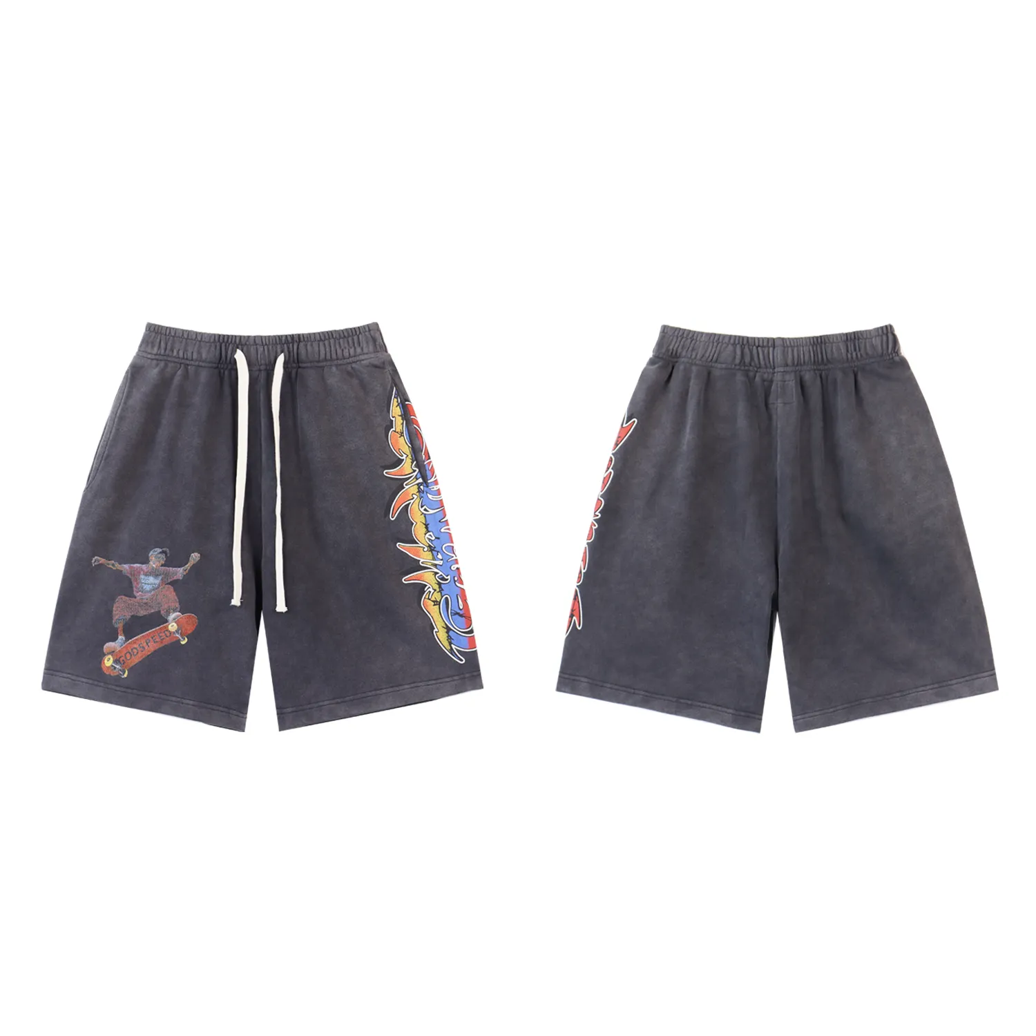 💰150 Style number: BR 8773 Fabric: 380g washed, real shot, beautiful and fashionable Godspeed printed high quality double yarn casual fashion brand washed distressed shorts Color; washed black, washed blue, code number: S M L XL