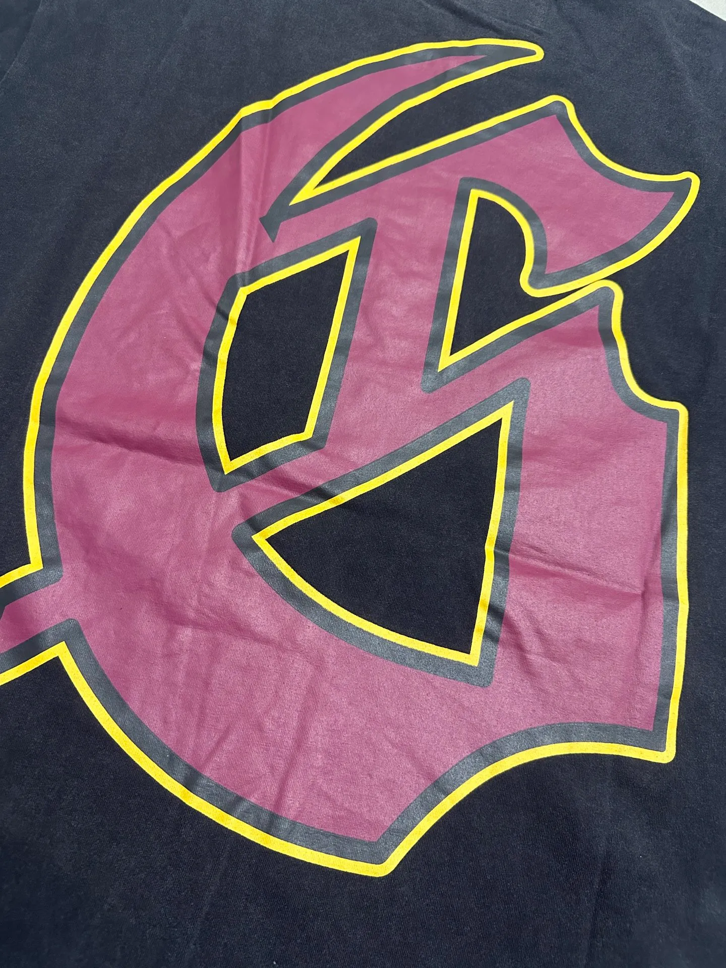 6123# Washed black I P116 Real shot (American fashion niche) Godspeed cross-border American rock and roll street washed retro style short-sleeved T (craft printing) Fabric (fabric): 32 counts combed double yarn 250 grams weight Size (size): S-M-L-XL Color (colour): Washed black