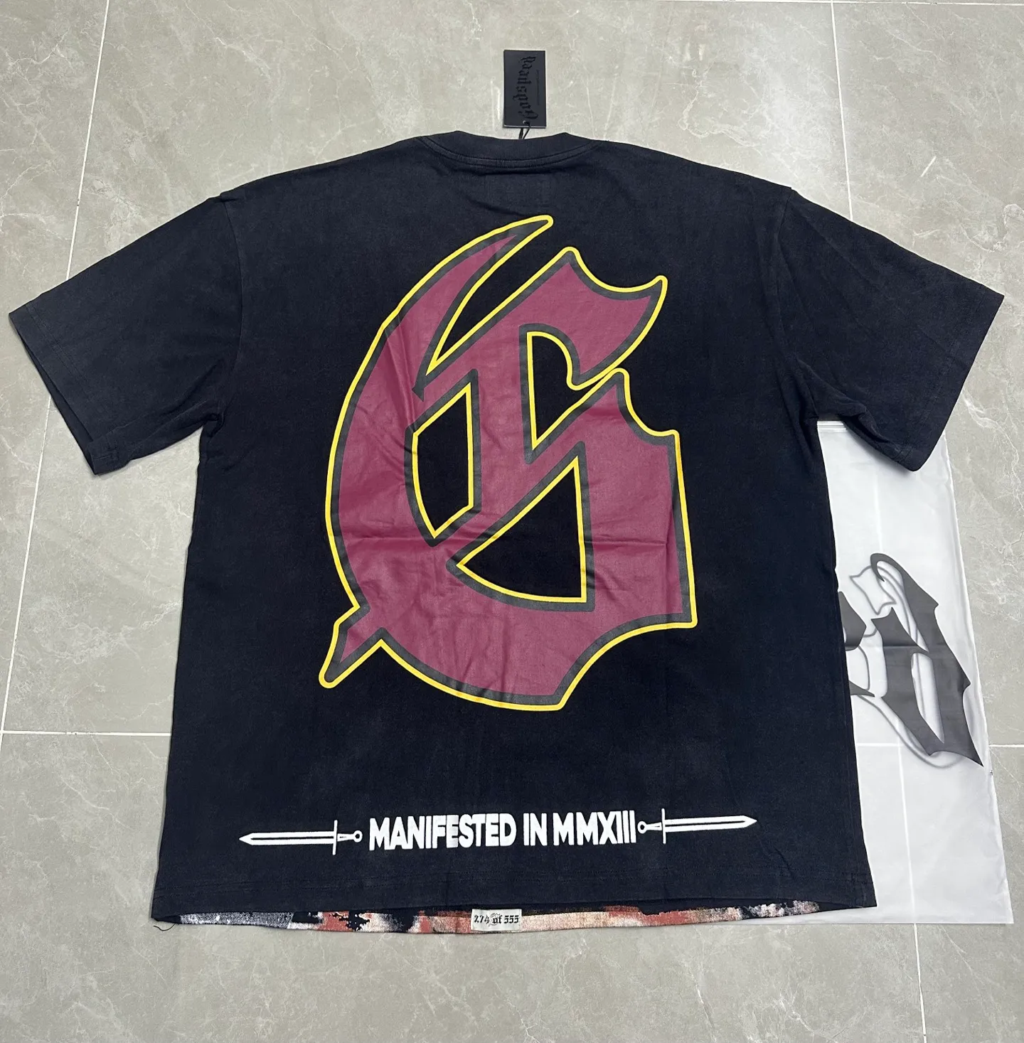 6123# Washed black I P116 Real shot (American fashion niche) Godspeed cross-border American rock and roll street washed retro style short-sleeved T (craft printing) Fabric (fabric): 32 counts combed double yarn 250 grams weight Size (size): S-M-L-XL Color (colour): Washed black