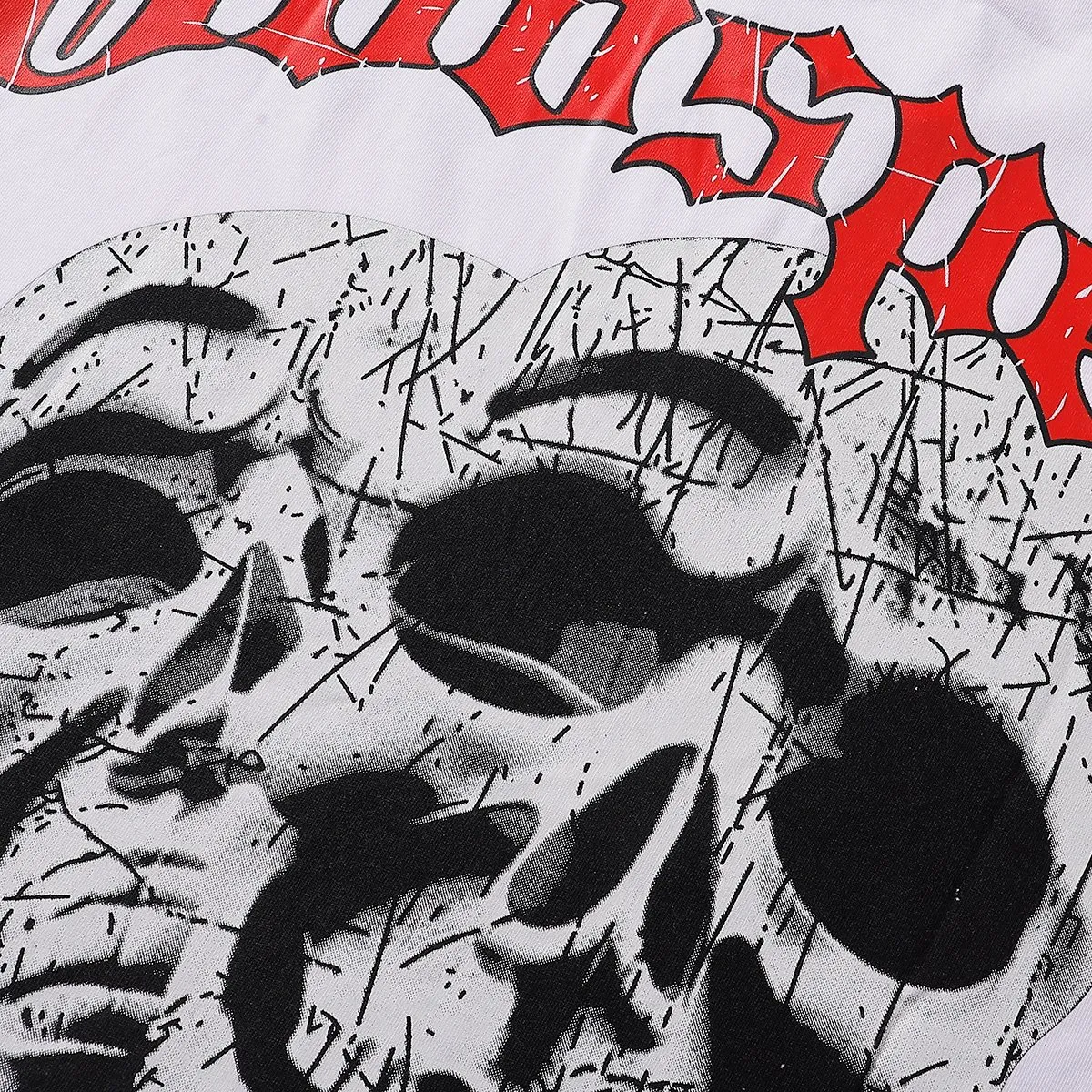 No. 7071, Mechao Godspeed double-sided skull face print high-quality double yarn pure cotton casual short-sleeved T-shirt batch 110 Color: black, white; Size: S M L XL