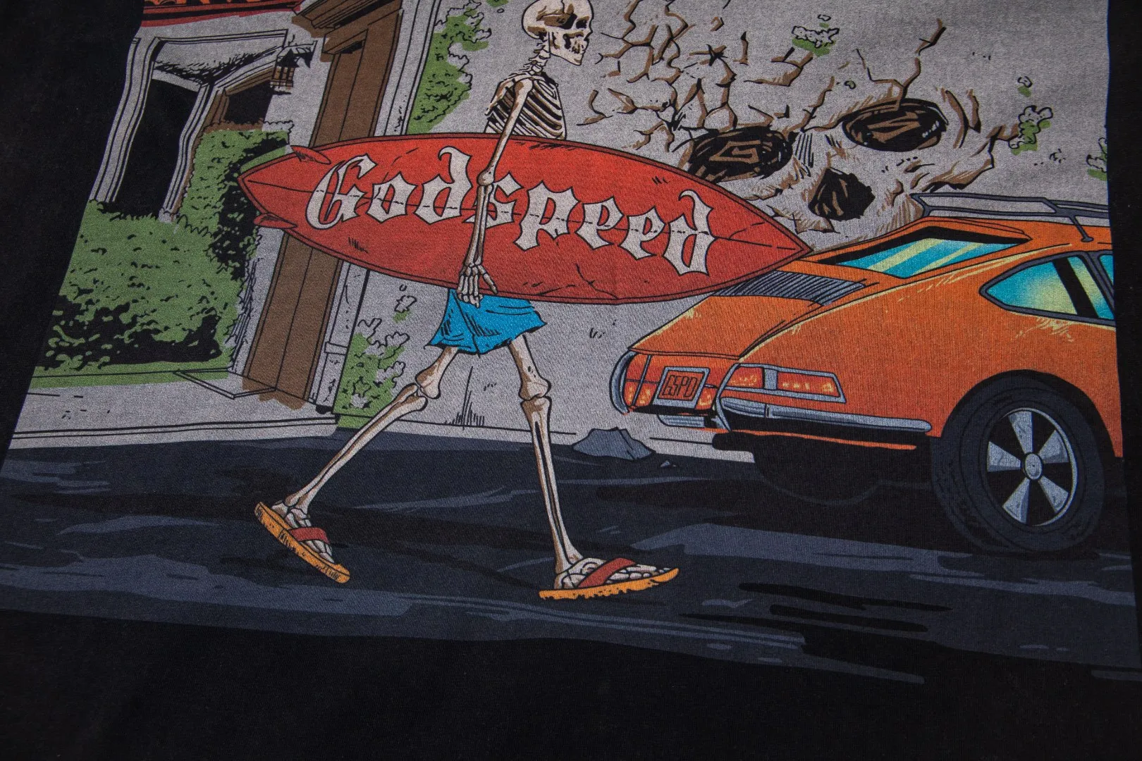 G28# GodSpeed ​​white ink direct spray washed short-sleeved S-XL size black (washed) P126