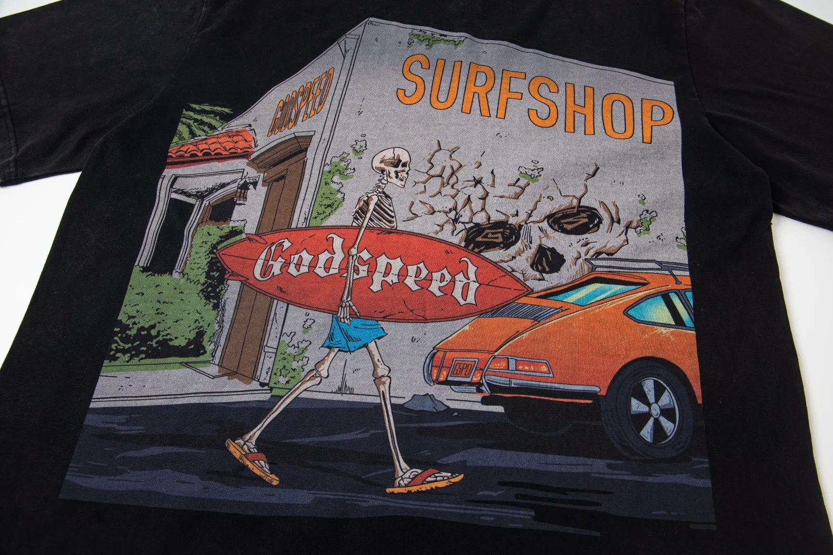 G28# GodSpeed ​​white ink direct spray washed short-sleeved S-XL size black (washed) P126