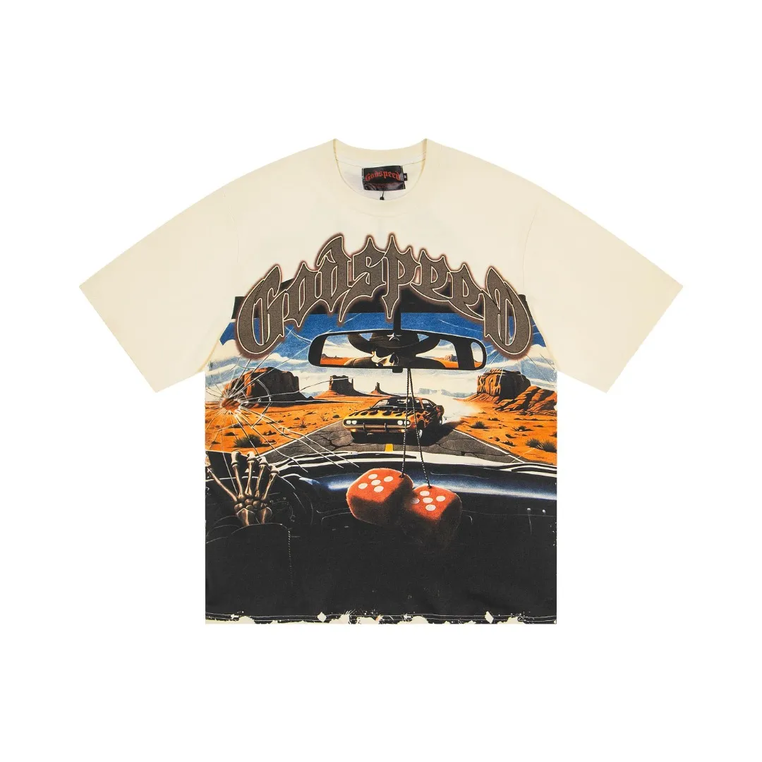 G75# GodSpeed ​​white ink direct spray short sleeve S-XL size apricot P110