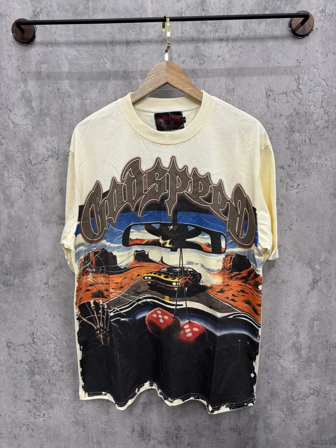 G75# GodSpeed ​​white ink direct spray short sleeve S-XL size apricot P110