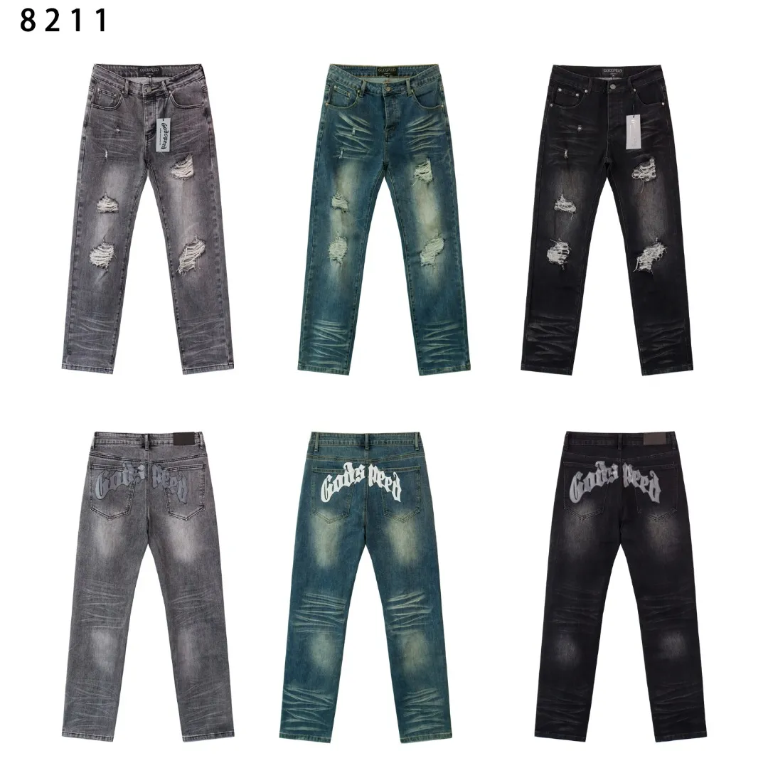 200💰Model No.: 8211 Fabric: Denim Real-stock Godspeed denim trousers, loose trendy brand stretch denim Color: Smoke Gray Black Blue Size 28 (S) 30 (M) 32 (L) 34 (XL) 36 (XXL) 38 (XXXL)