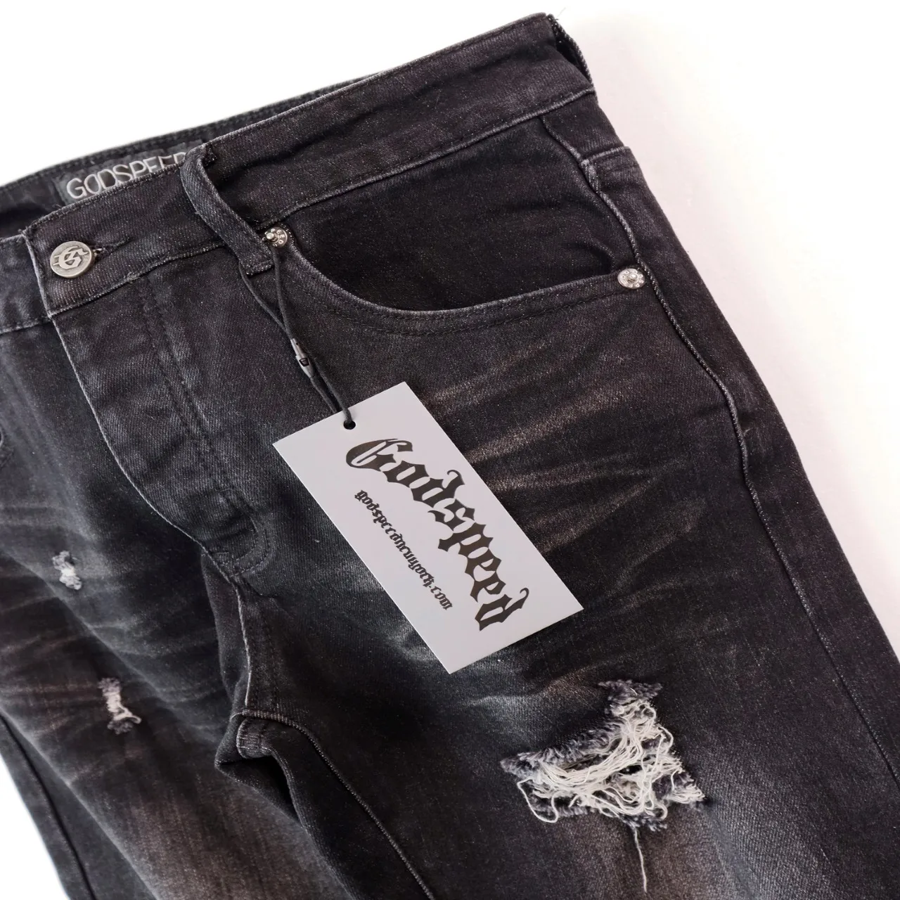 200💰Model No.: 8211 Fabric: Denim Real-stock Godspeed denim trousers, loose trendy brand stretch denim Color: Smoke Gray Black Blue Size 28 (S) 30 (M) 32 (L) 34 (XL) 36 (XXL) 38 (XXXL)