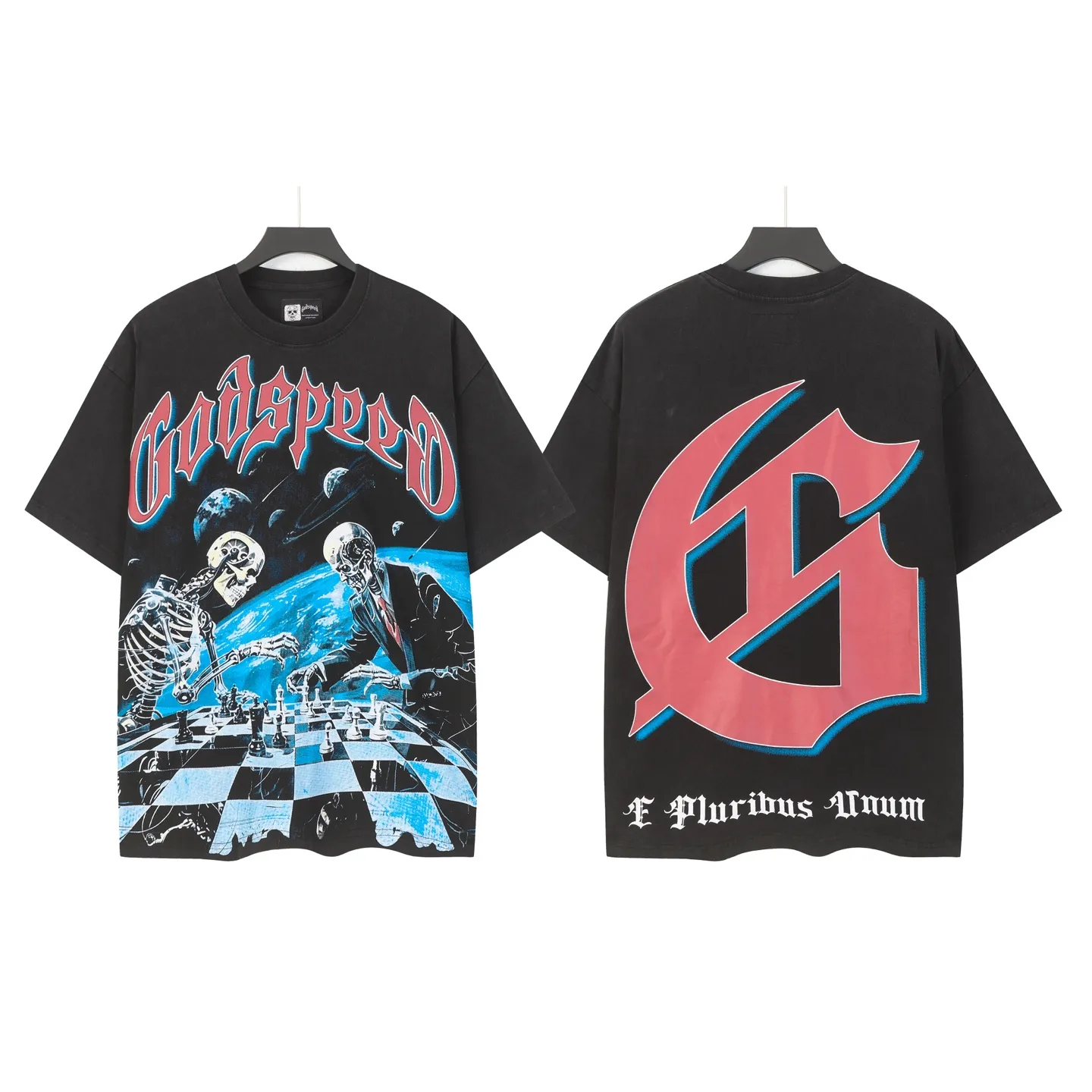 6102# washed black I P116 high-definition printing. soft touch Godspeed cross-border American rock and roll street washed retro style short-sleeved T (craft printing) fabric (fabric): 32 count combed double yarn 250 grams weight code (size): S-M-L-XL color (colour): washed black