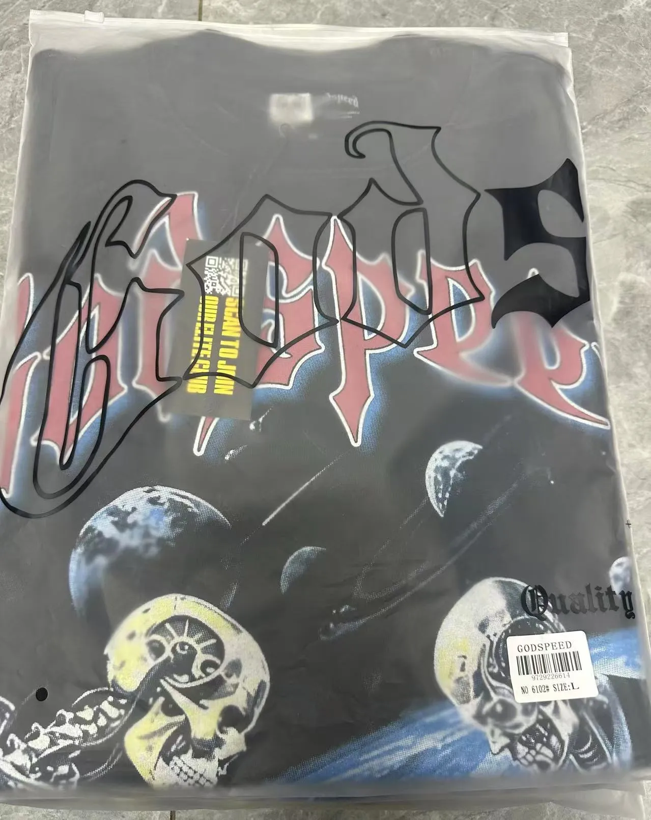6102# washed black I P116 high-definition printing. soft touch Godspeed cross-border American rock and roll street washed retro style short-sleeved T (craft printing) fabric (fabric): 32 count combed double yarn 250 grams weight code (size): S-M-L-XL color (colour): washed black
