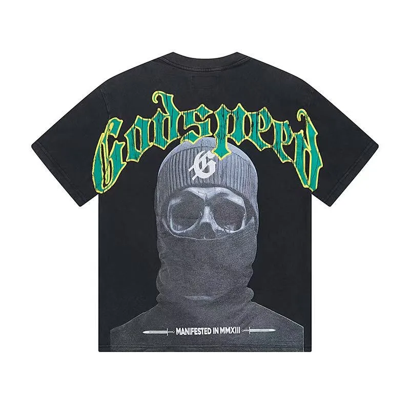 6050#washed black｜P116 Godspeed cross-border American rock and roll street washed retro style short-sleeved T (craft printing) fabric (fabric): 32 count combed double yarn 250g weight size (size): S-M-L-XL color (colour): washed black 👉