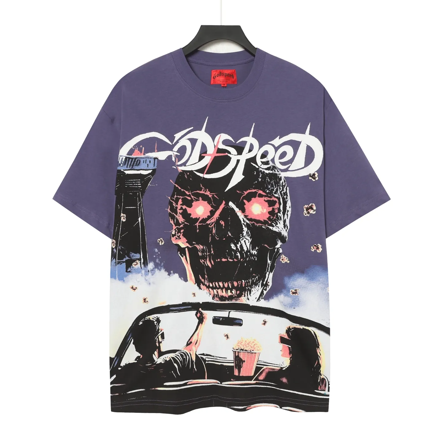 52💰5091#vine purple Godspeed cross-border American rock and roll street wash retro style short-sleeved T (craft printing) fabric (fabric) 32 combed double yarns 240 grams weight code number (size): S-M-L-XL color (colour): vine purple