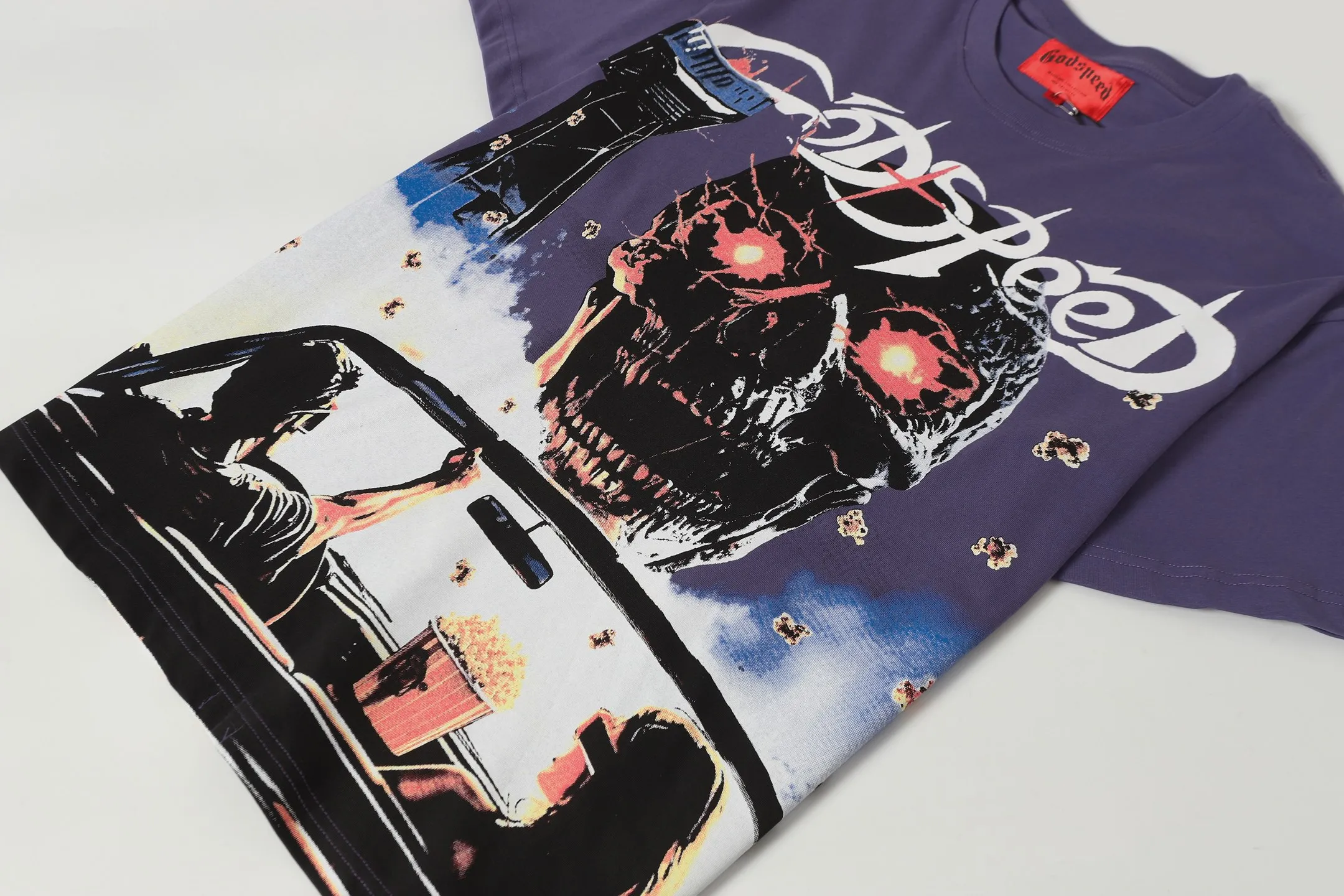 52💰5091#vine purple Godspeed cross-border American rock and roll street wash retro style short-sleeved T (craft printing) fabric (fabric) 32 combed double yarns 240 grams weight code number (size): S-M-L-XL color (colour): vine purple