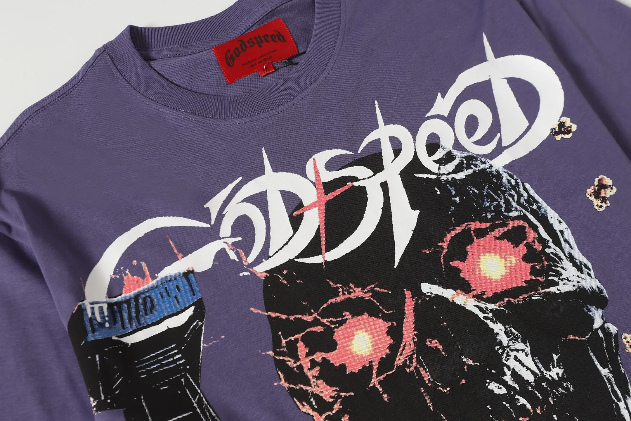 52💰5091#vine purple Godspeed cross-border American rock and roll street wash retro style short-sleeved T (craft printing) fabric (fabric) 32 combed double yarns 240 grams weight code number (size): S-M-L-XL color (colour): vine purple