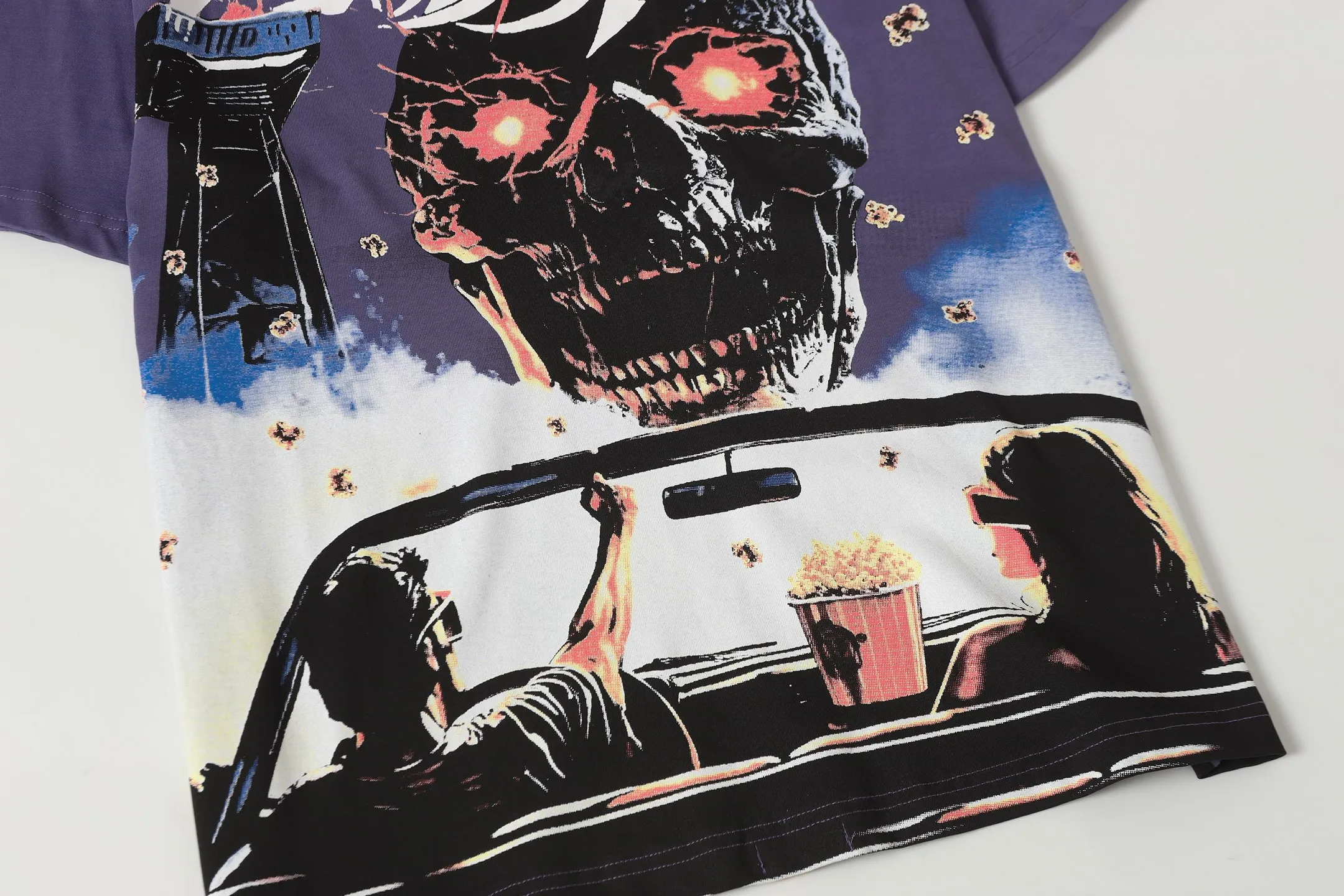 52💰5091#vine purple Godspeed cross-border American rock and roll street wash retro style short-sleeved T (craft printing) fabric (fabric) 32 combed double yarns 240 grams weight code number (size): S-M-L-XL color (colour): vine purple