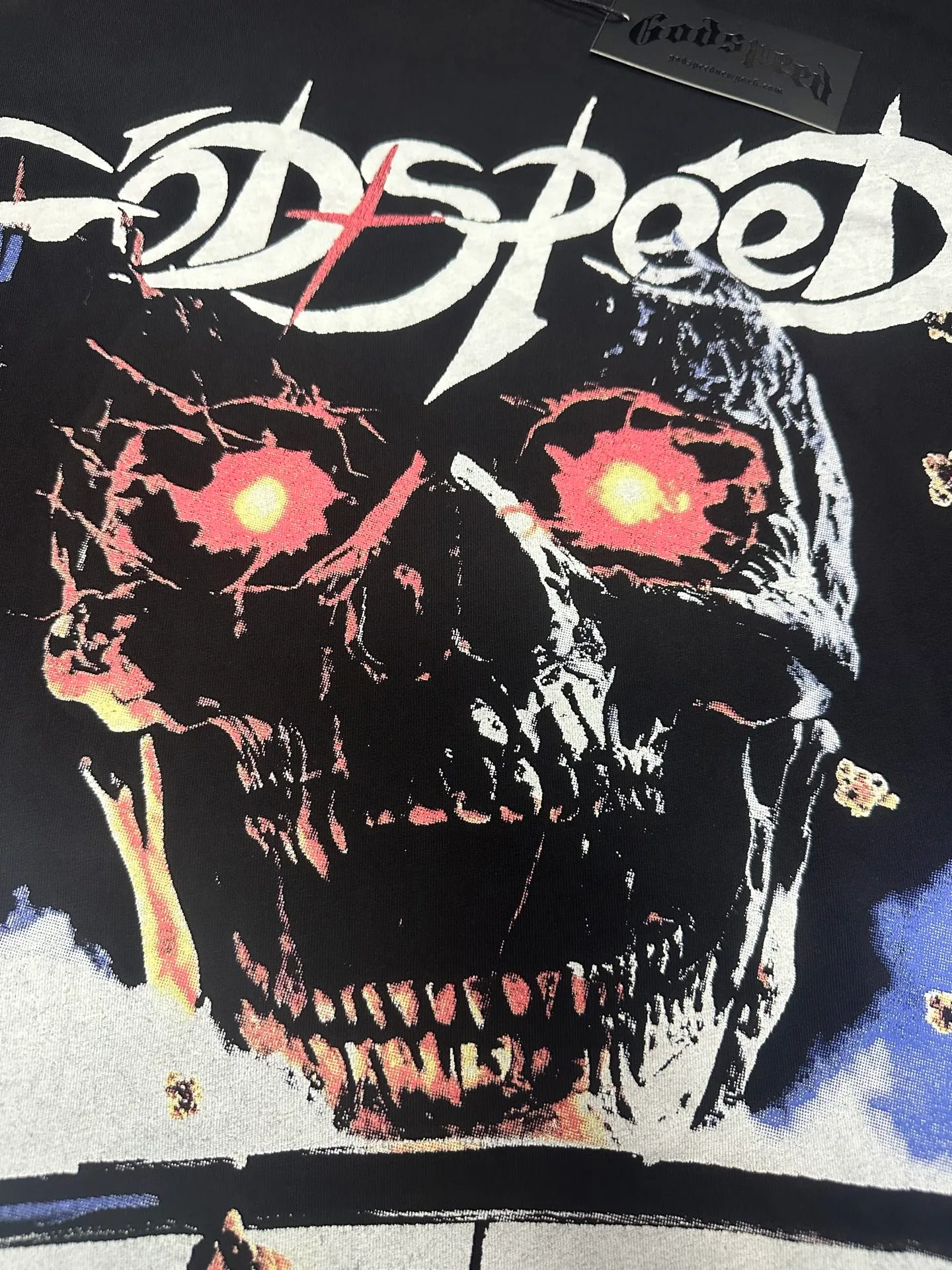 6091#washed black I P116 Godspeed cross-border American rock and roll street washed retro style short-sleeved T (craft printing) fabric (fabric): 32 count combed double yarn 250 grams weight code number (size): S-M-L-XL color (colour): washed black 👉 👉