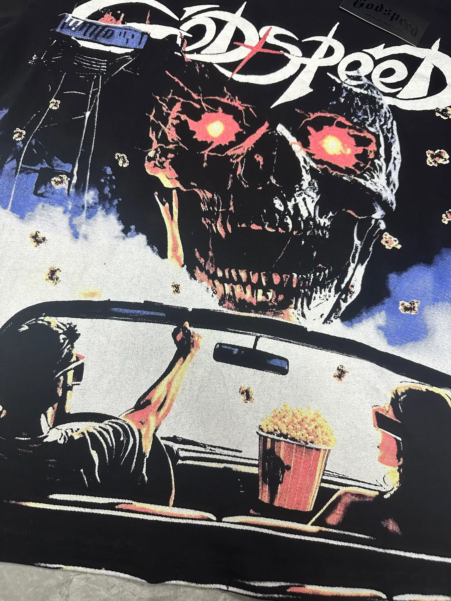6091#washed black I P116 Godspeed cross-border American rock and roll street washed retro style short-sleeved T (craft printing) fabric (fabric): 32 count combed double yarn 250 grams weight code number (size): S-M-L-XL color (colour): washed black 👉 👉