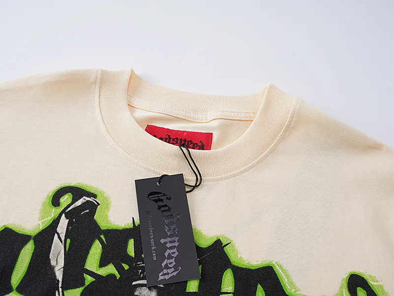 3061# P110 Real shot Godspeed American fashion rock street retro loose printed cotton short sleeves Fabric: 240g 32 count fine cotton double yarn pure cotton Color: apricot Size: S M L XL