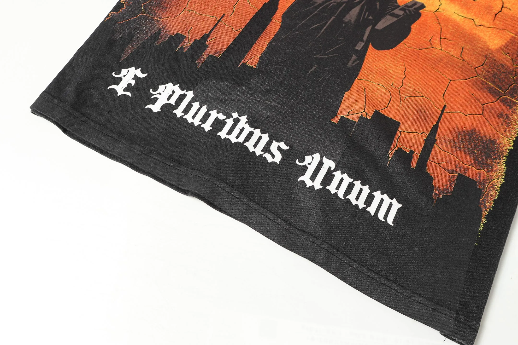 6053#washed black｜P116 Godspeed cross-border American rock and roll street washed retro style short-sleeved T (craft printing) fabric (fabric): 32 count combed double yarn 250g weight code number (size): S-M-L-XL color (colour): washed black