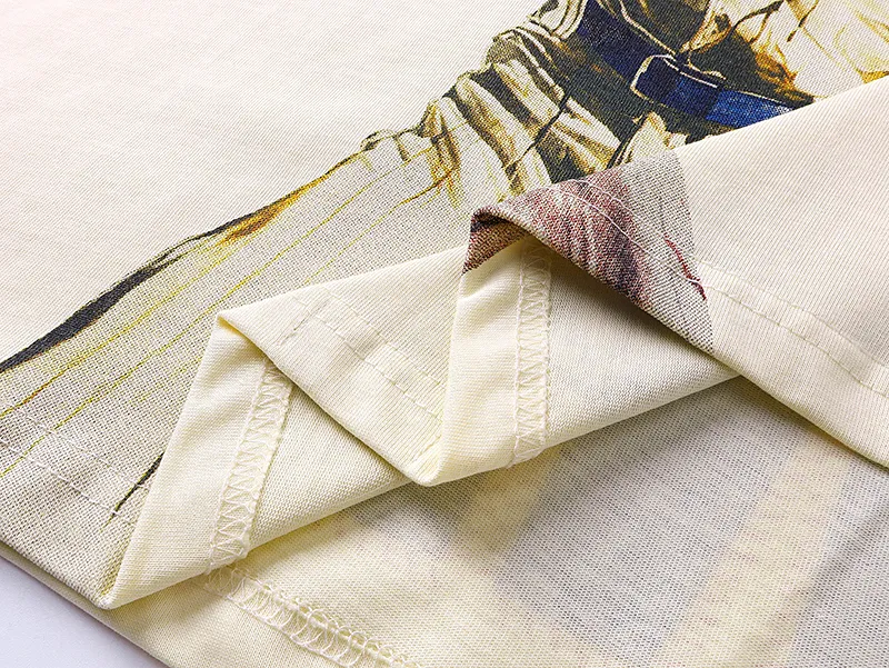 3003# P110 Real shot Godspeed American fashion rock street retro loose printed cotton short sleeves Fabric: 240g 32 count fine cotton double yarn pure cotton Color: off-white apricot Size: S M L XL