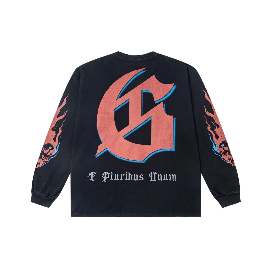 G48# GodSpeed ​​white ink direct spray washed long sleeve S-XL size black (washed) P156 apricot P146
