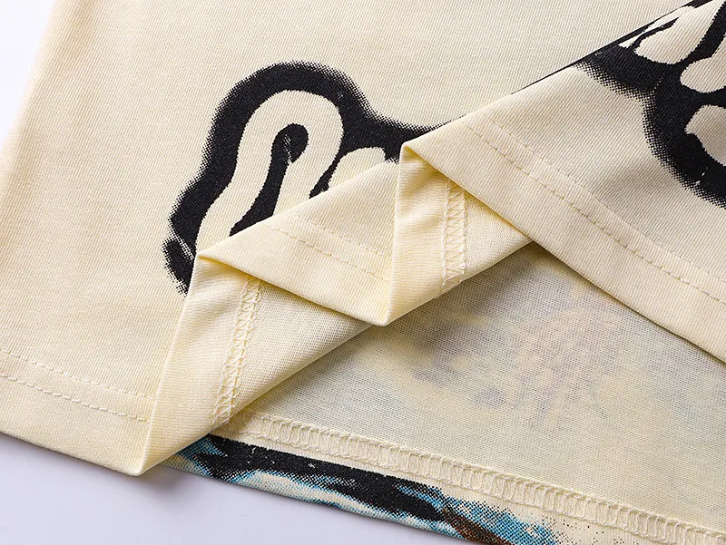5025# white/apricot | P104 Godspeed cross-border American rock and roll street washed retro style short-sleeved T (craft printing) fabric (fabric): 32 counts combed double yarn 240 grams weight code (size): S-M-L-XL color (colour): white, apricot,