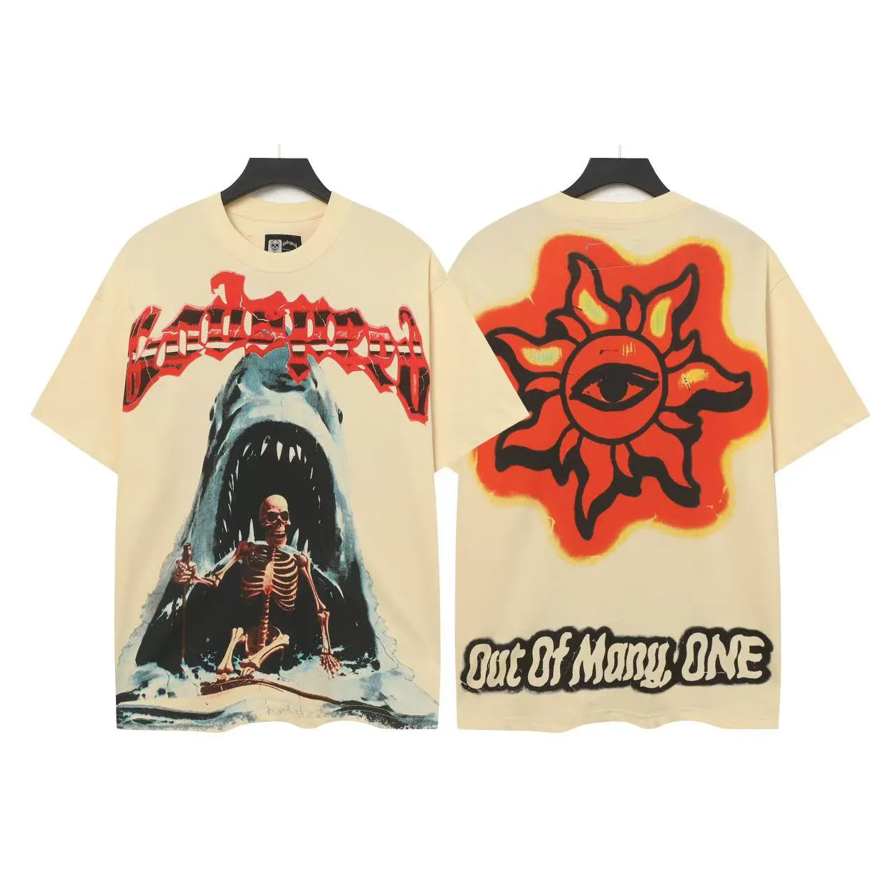 5025# white/apricot | P104 Godspeed cross-border American rock and roll street washed retro style short-sleeved T (craft printing) fabric (fabric): 32 counts combed double yarn 240 grams weight code (size): S-M-L-XL color (colour): white, apricot,