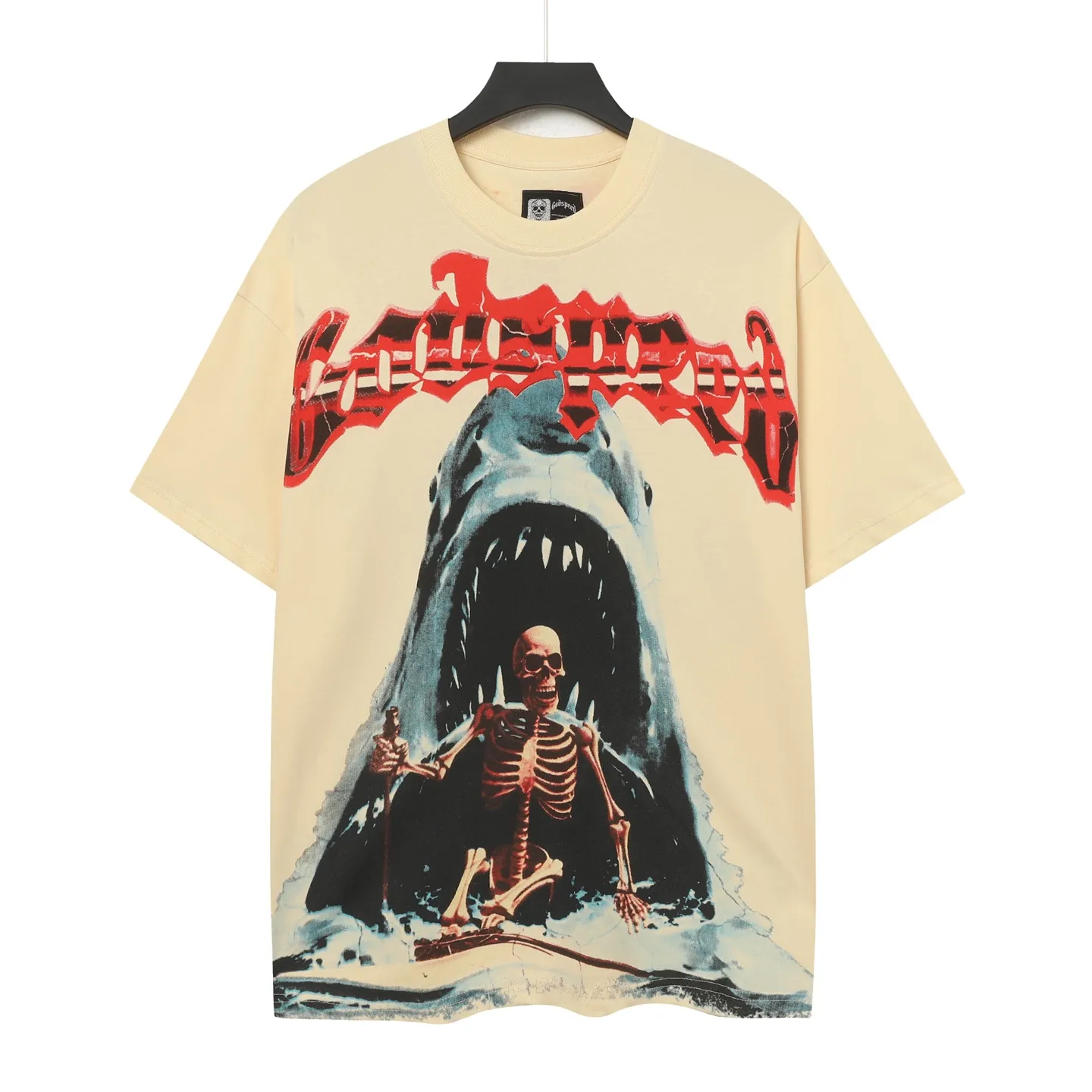 5025# white/apricot | P104 Godspeed cross-border American rock and roll street washed retro style short-sleeved T (craft printing) fabric (fabric): 32 counts combed double yarn 240 grams weight code (size): S-M-L-XL color (colour): white, apricot,